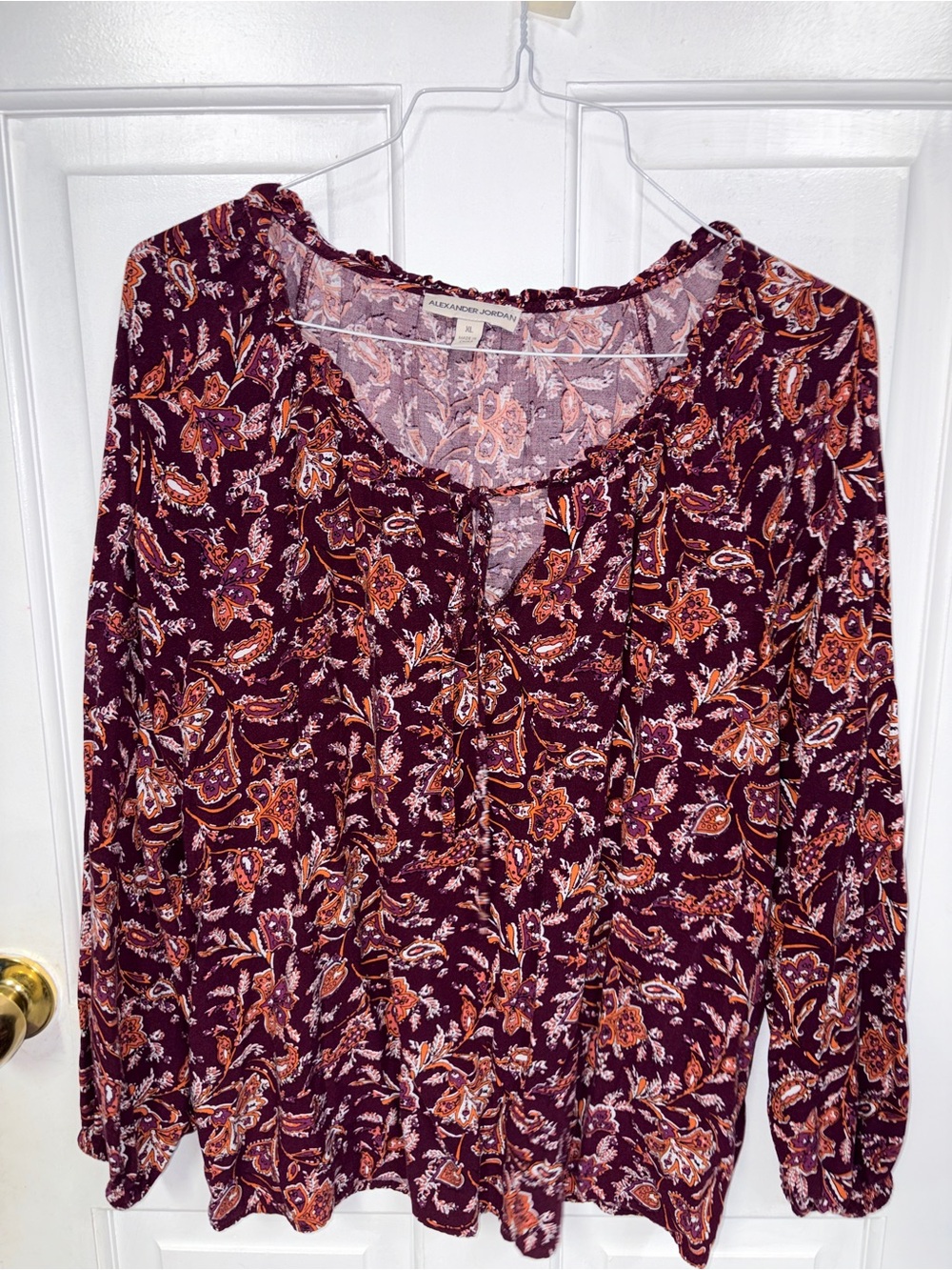 Alexander Jordan Plum Paisley Long-Sleeve Blouse